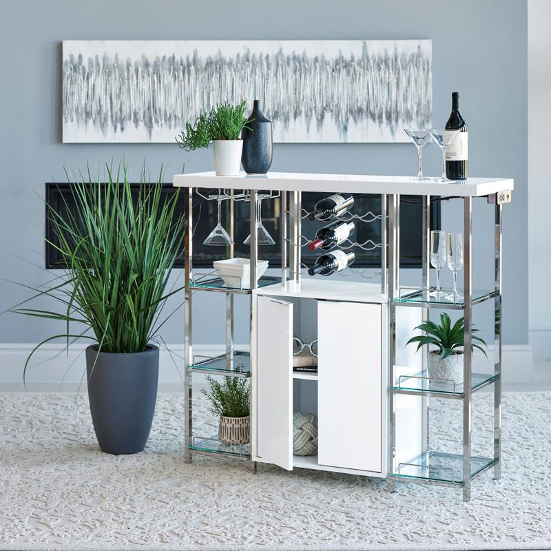 Gallimore 2-door Bar Cabinet Wine Storage White High Gloss Default Title