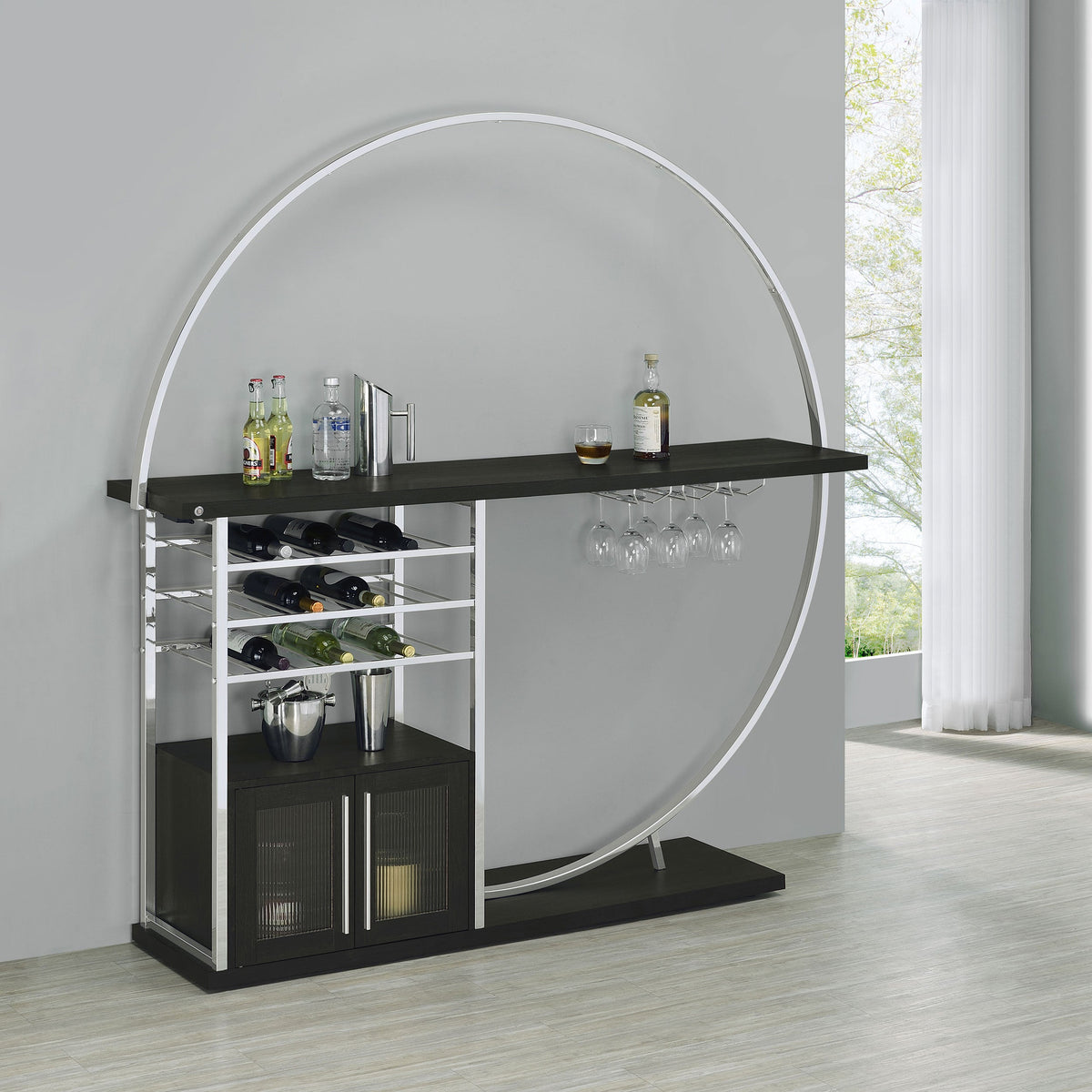 Risley 2-door Circular LED Wine Cabinet High Gloss