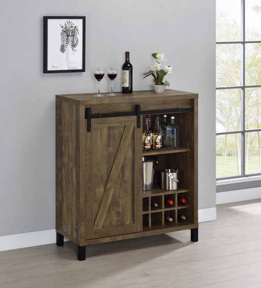 Arlington Sliding Door Home Bar Wine Cabinet Rustic Oak Default Title