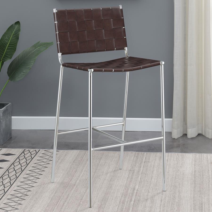 Adelaide Upholstered Pub Height Bar Stool Brown and Chrome Default Title