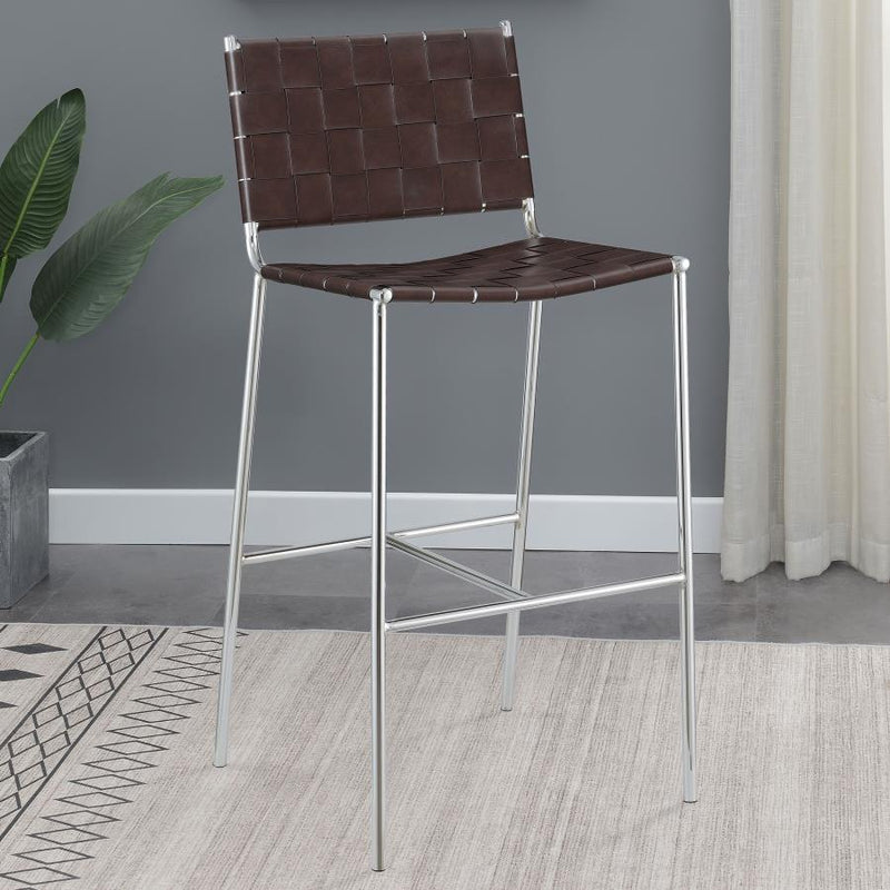 Adelaide Upholstered Pub Height Bar Stool Brown and Chrome Default Title