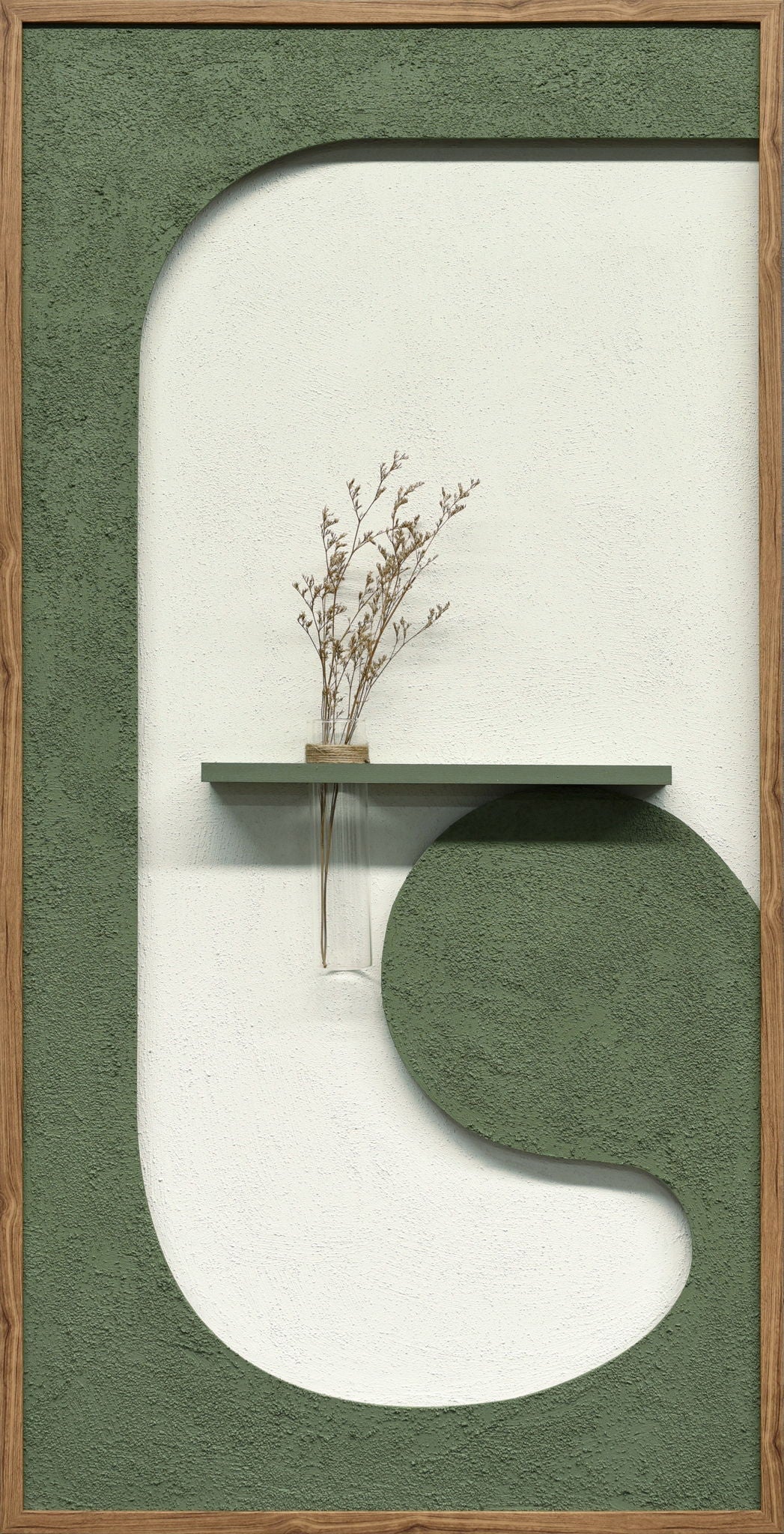 Verdant Niche I Hand-Painted LED Art In Frame - Sage / Ivory