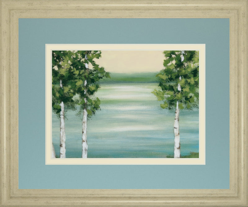 Quiet Lake By Rita Vindeszia - Framed Print Wall Art - Light Blue