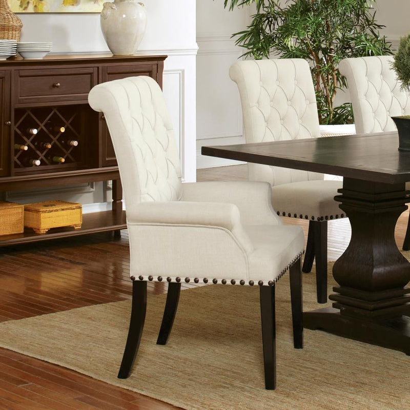 Alana Fabric Upholstered Dining Arm Chair Beige Rustic Espresso