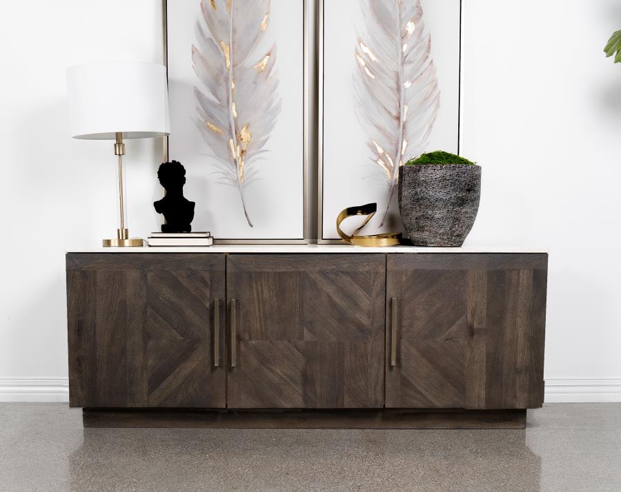 Dennis 3-door Marble Top Sideboard Buffet Tobacco Grey Default Title