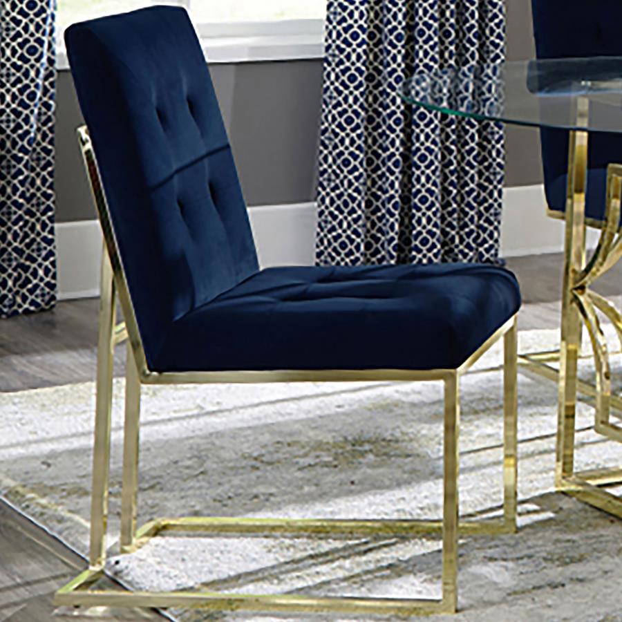 Cisco Velvet Upholstered Dining Side Chair (Set of 2) Blue Gold
