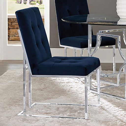 Cisco Velvet Upholstered Dining Side Chair (Set of 2) Blue Chrome