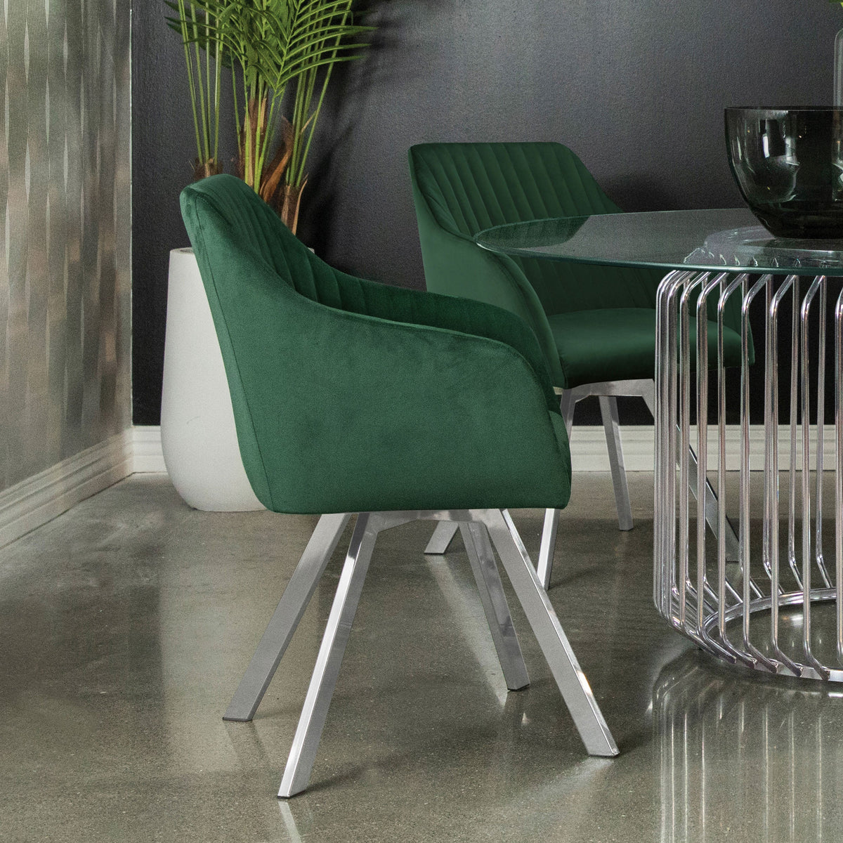 Arika Velvet Upholstered Swivel Dining Arm Chair