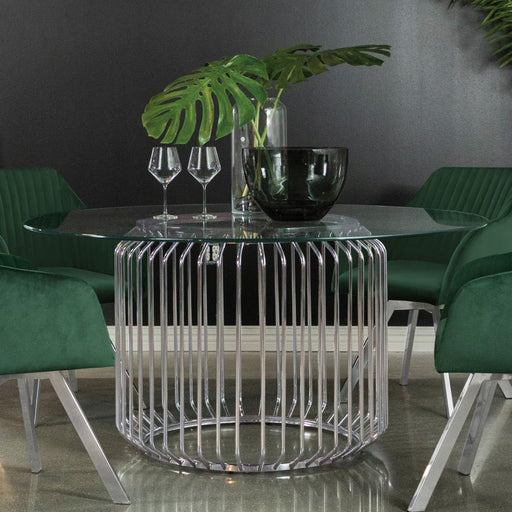 Veena Round 60-inch Glass Top Metal Dining Table Chrome Default Title