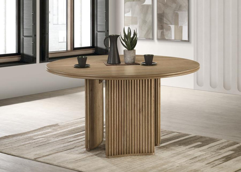 Adina 53-inch Round Wood Dining Table Distressed Light Brown Default Title