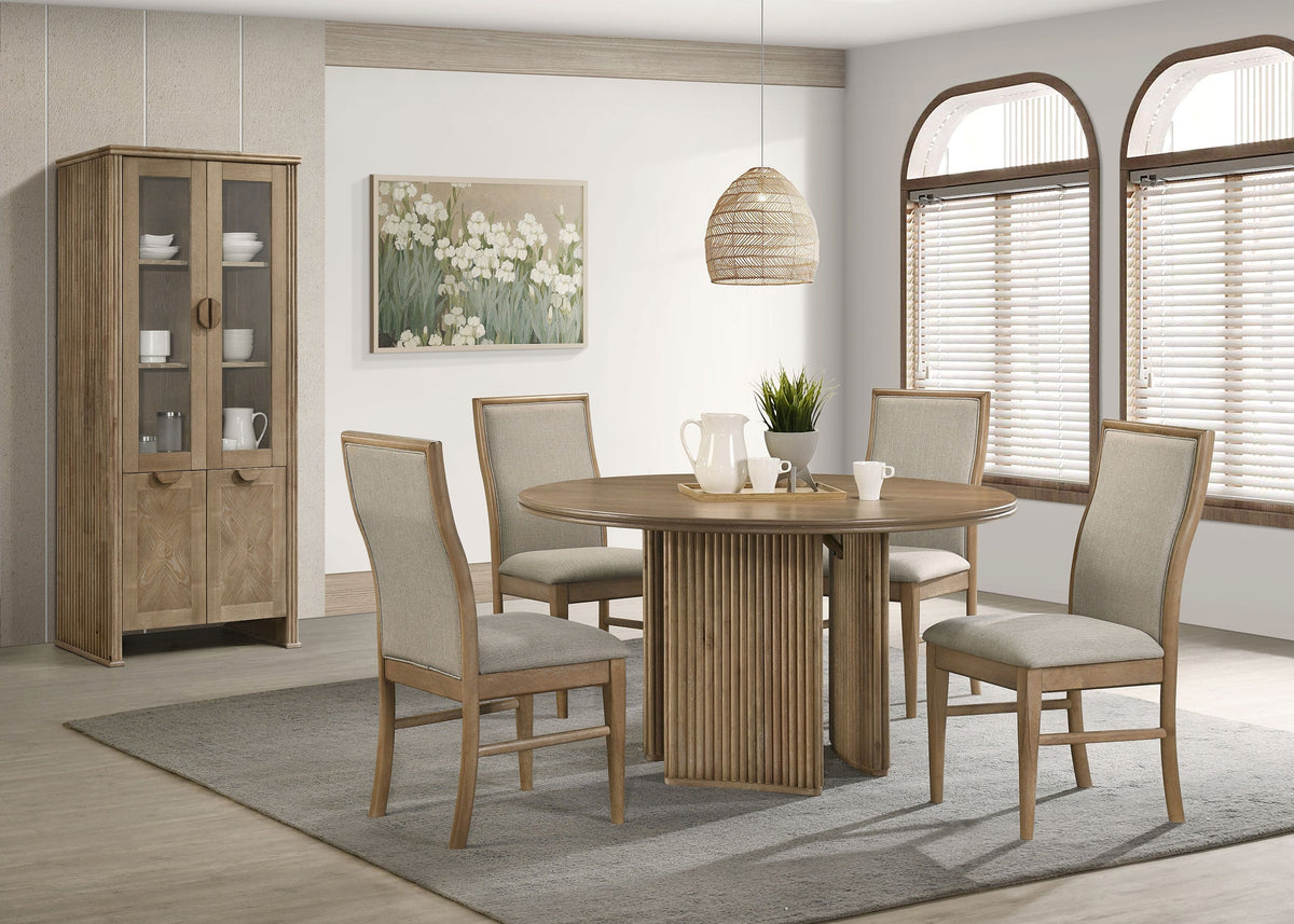 Adina 53-inch Round Wood Dining Table Distressed Light Brown