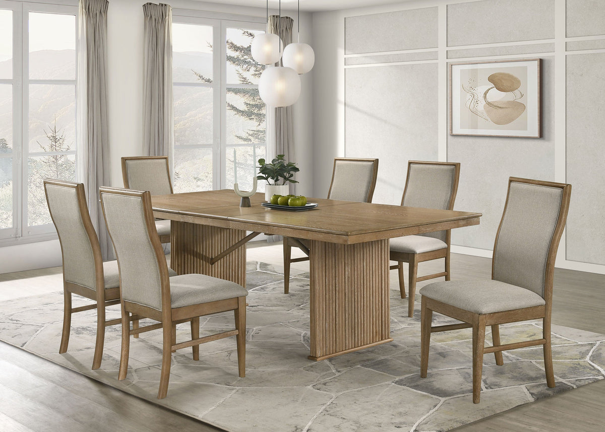 Adina Extension Dining Set Distressed Light Brown