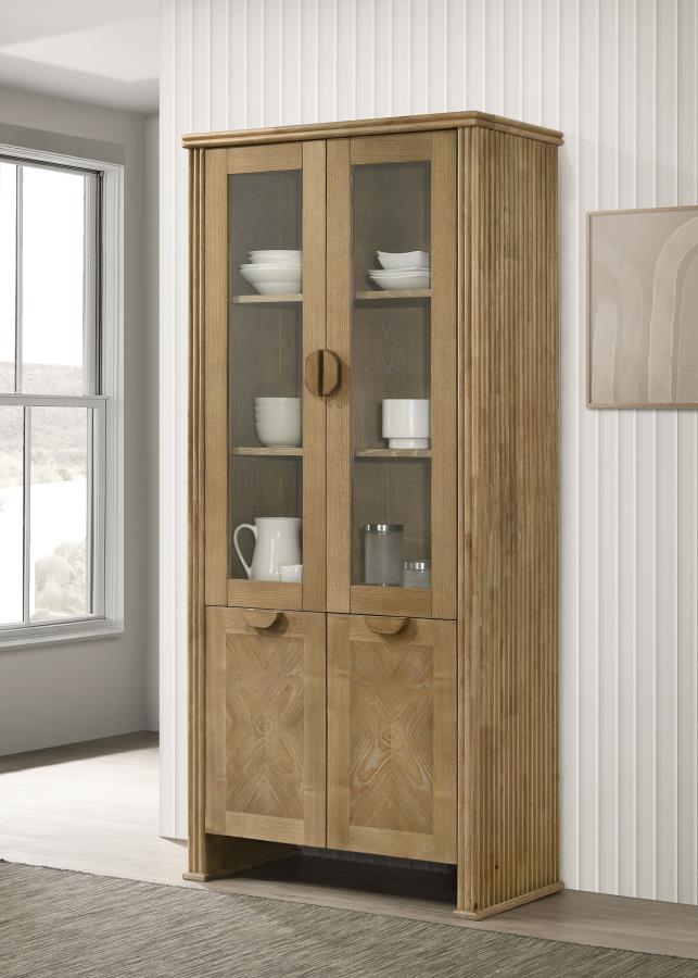 Adina 77-inch Tall Display Cabinet Distressed Light Brown Default Title