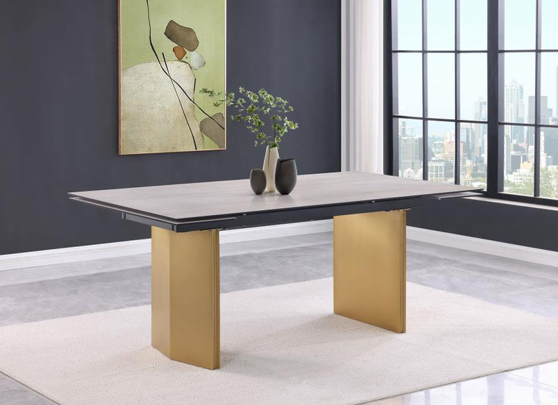 Vesa 97-inch Glass Top Extension Dining Table Beige Default Title