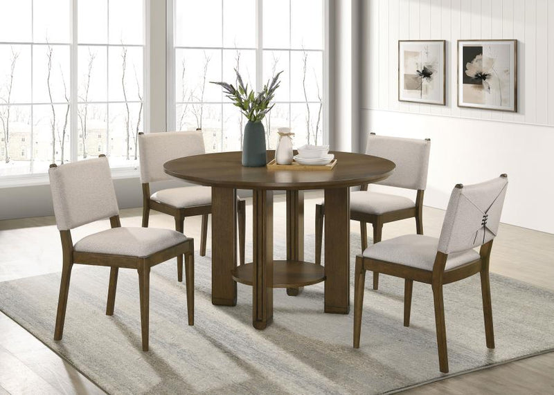 Ottowa Round Wood Dining Room Table Set Brown 5-piece
