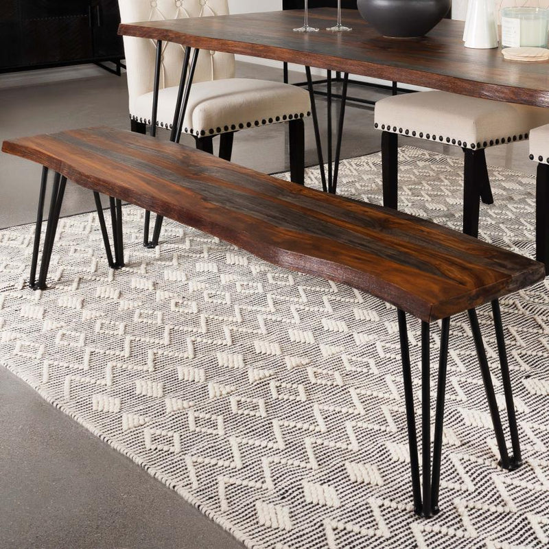 Neve Live Edge Wood Dining Bench Hairpin Legs Grey Sheesham Default Title