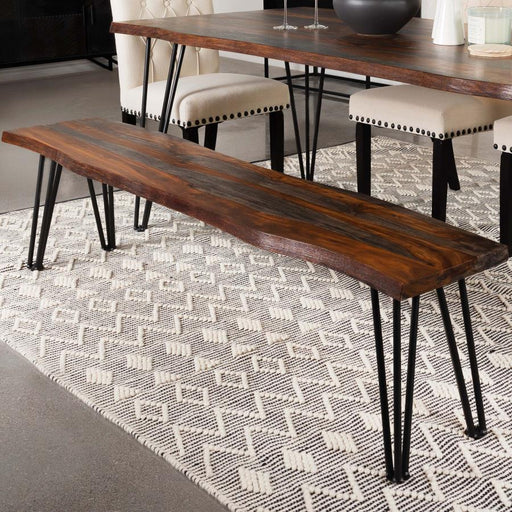 Neve Live Edge Wood Dining Bench Hairpin Legs Grey Sheesham Default Title