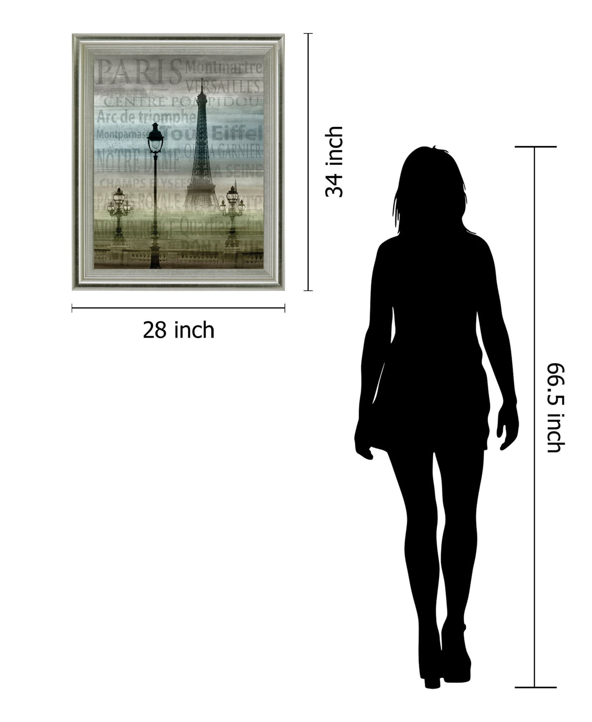 Foggy Paris Vista - 28" x 34" Framed Wall Art - Gray