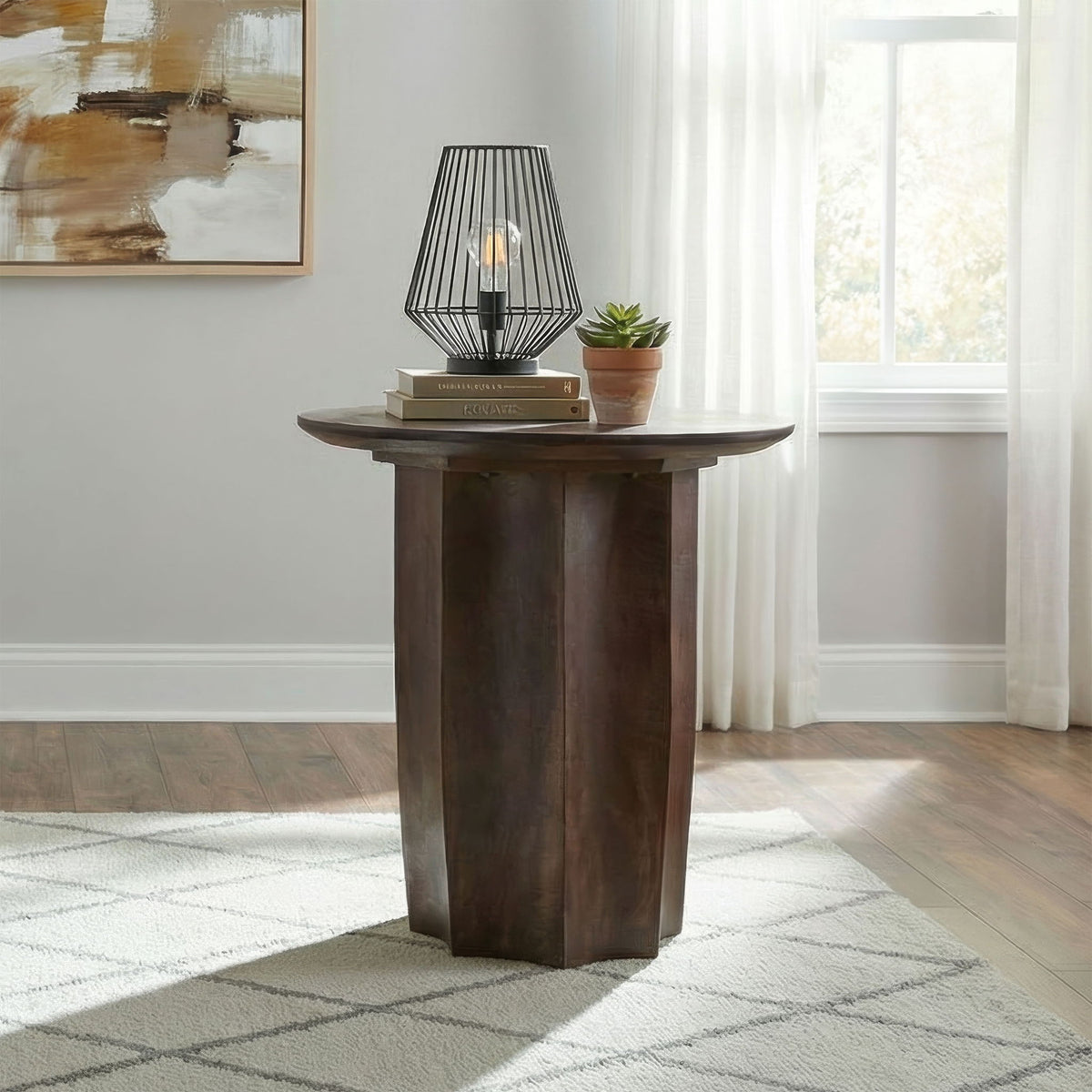 Cayenne Solid Mango Wood Accent Side End Table Walnut
