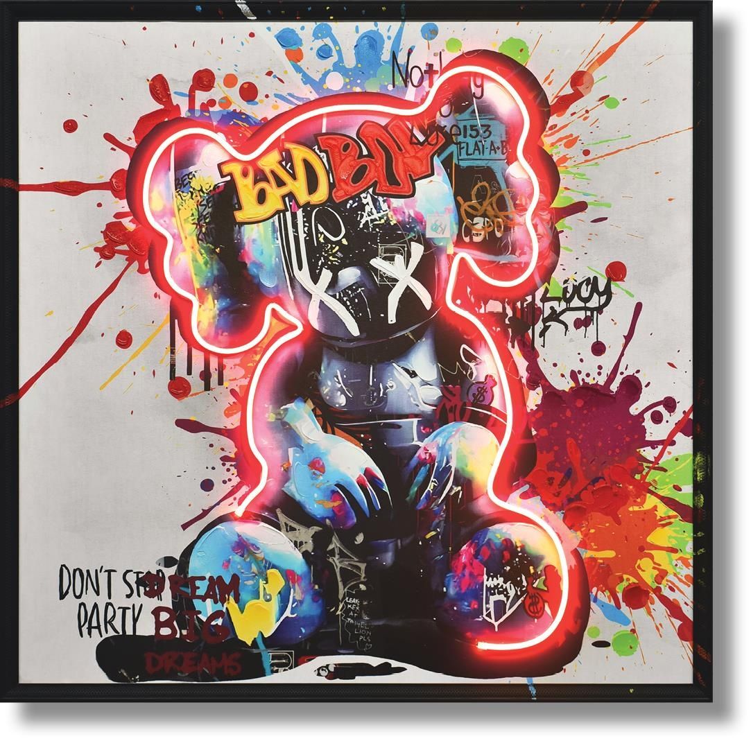 Rebel Splash Bear - 33" x 33" Framed Wall Art - Red
