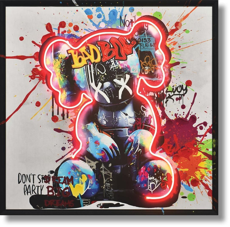Rebel Splash Bear - 33" x 33" Framed Wall Art - Red