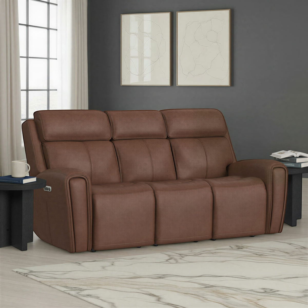 Flexsteel Warren Power Reclining Sofa with Console, Power Headrest & Lumbar