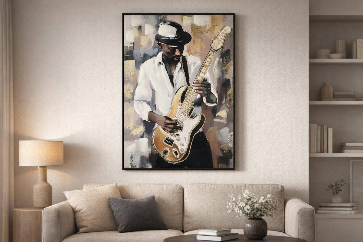 Midnight Riff I Hand-Embellished Canvas In Frame - White / Gold