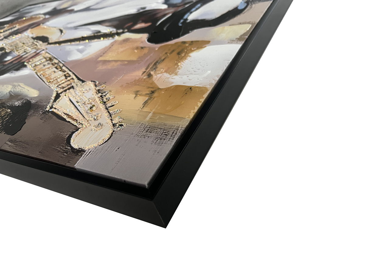 Midnight Riff I Hand-Embellished Canvas In Frame - White / Gold