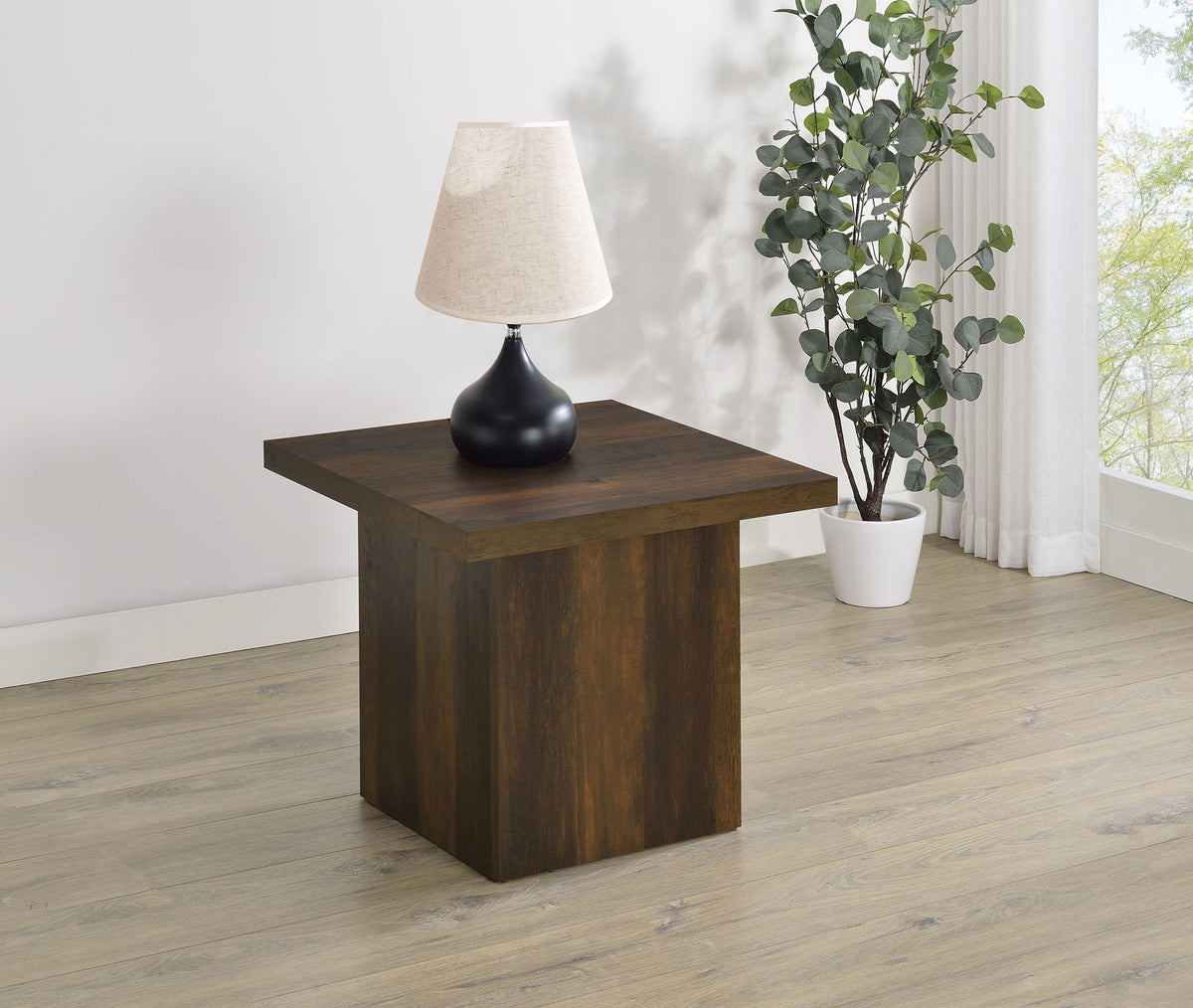 Devar Square Engineered Wood Side End Table Dark Pine
