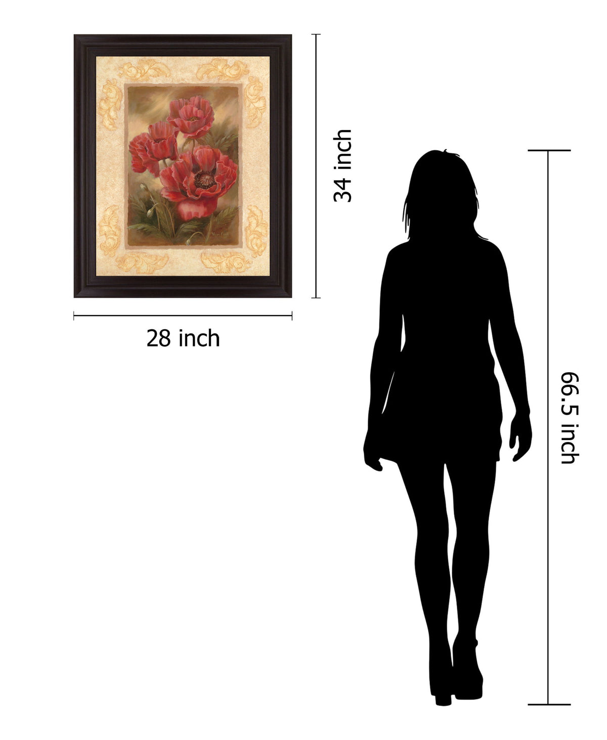 Crimson Poppies Trio - 28" x 34" Framed Wall Art - Red