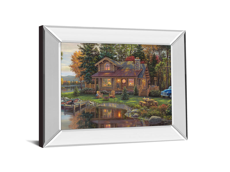 Mirrored Frame Peace Like A River Cabin By Kim Norlien - Green