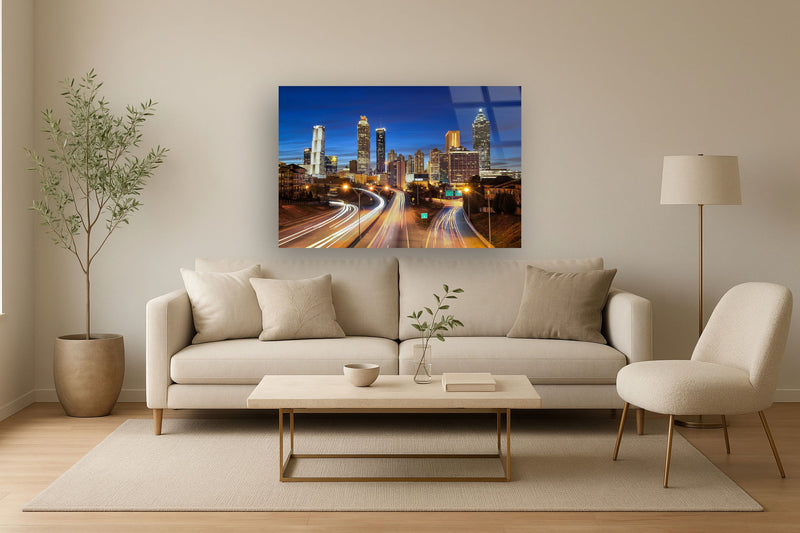Tempered Glass With Foil - Atlanta At Night - Blue