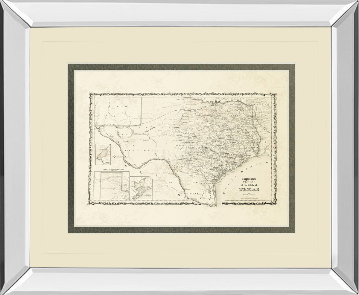 New Map Of The State Of Texas By Johnson And Wank - Mirror Framed Print Wall Art - Beige