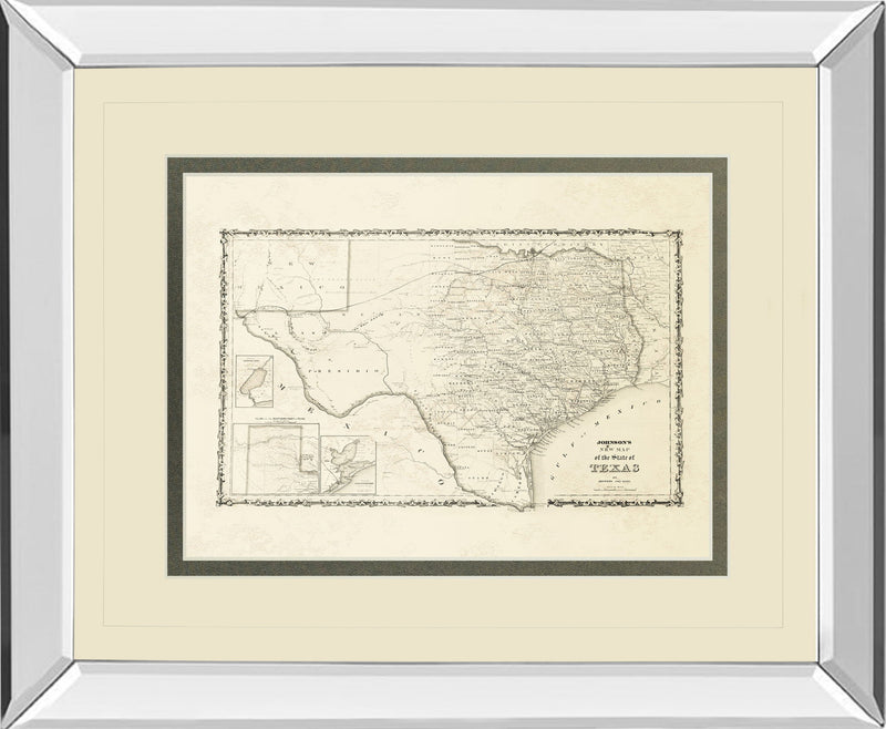 New Map Of The State Of Texas By Johnson And Wank - Mirror Framed Print Wall Art - Beige