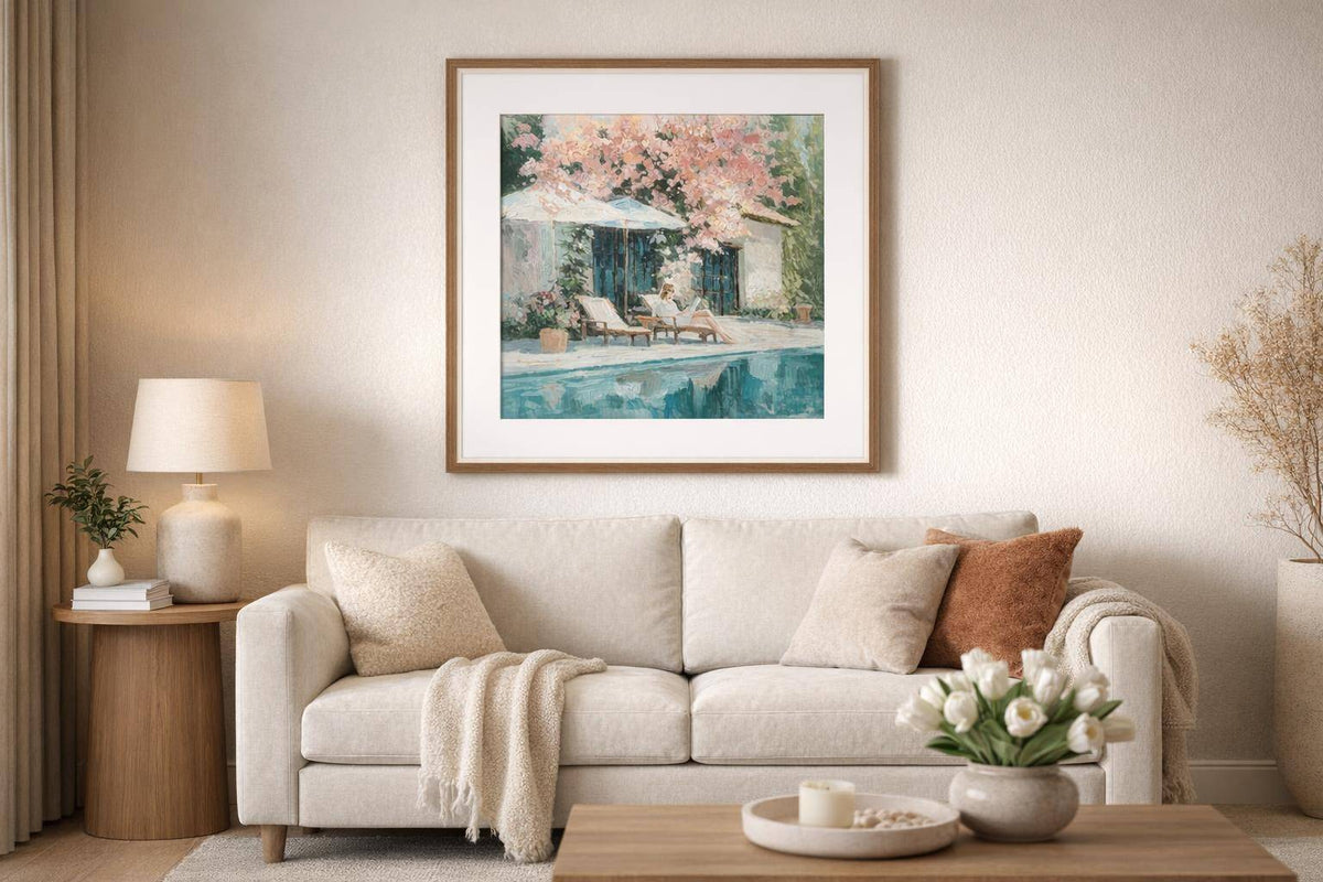 Poolside Blossom II Hand-Embellished Print In Frame - Green
