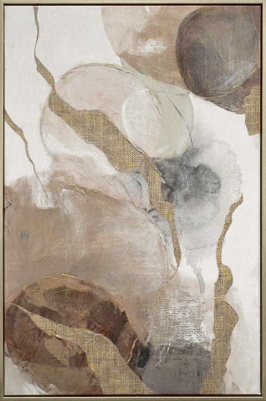 "Ethereal Whispers I" Hand-Embellished Canvas In Frame - Brown / Beige / Gray