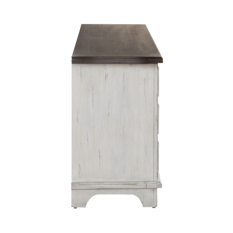 River Place - 75" Entertainment Console - Riverstone White & Tobacco