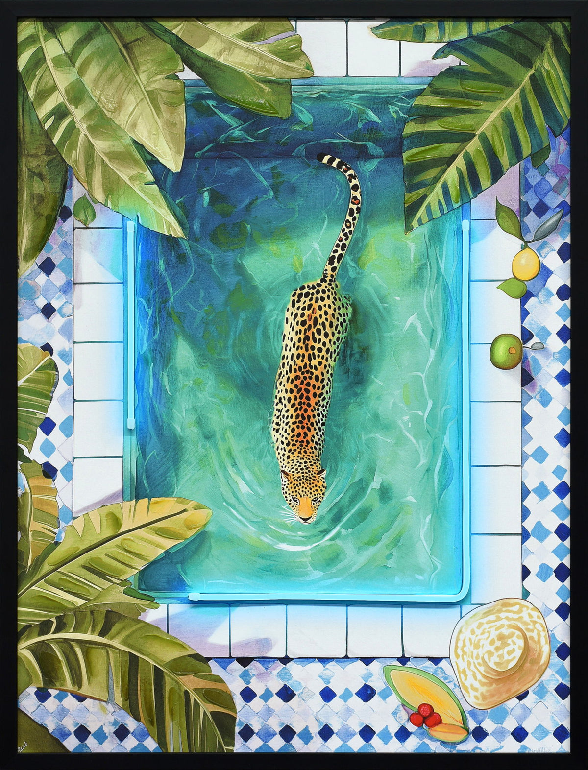 Poolside Prowl Hand-Embellished LED Canvas In Frame - Green / Blue