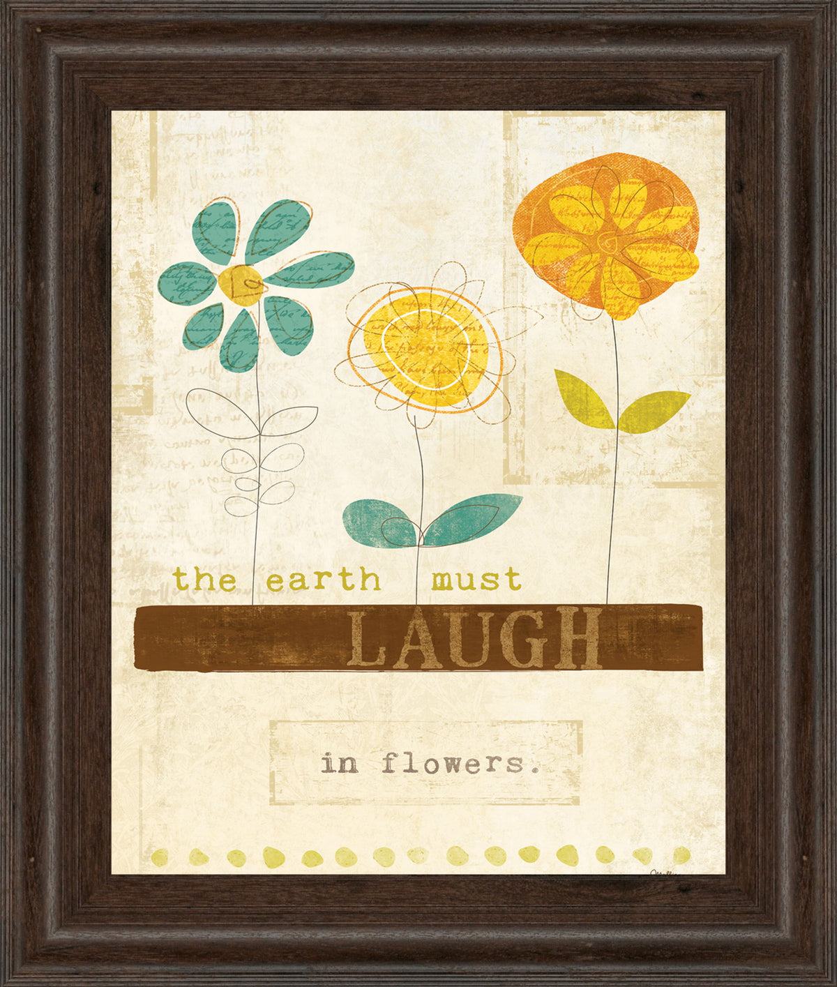 Laugh In Flowers By Mollie B - Framed Print Wall Art - Beige