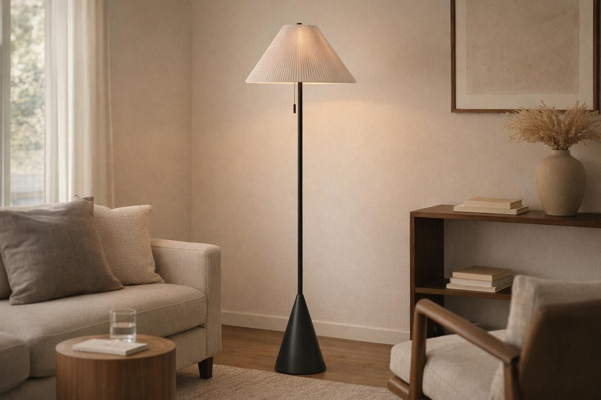 Conical Oasis Metal Floor Lamp - Matte Black / White