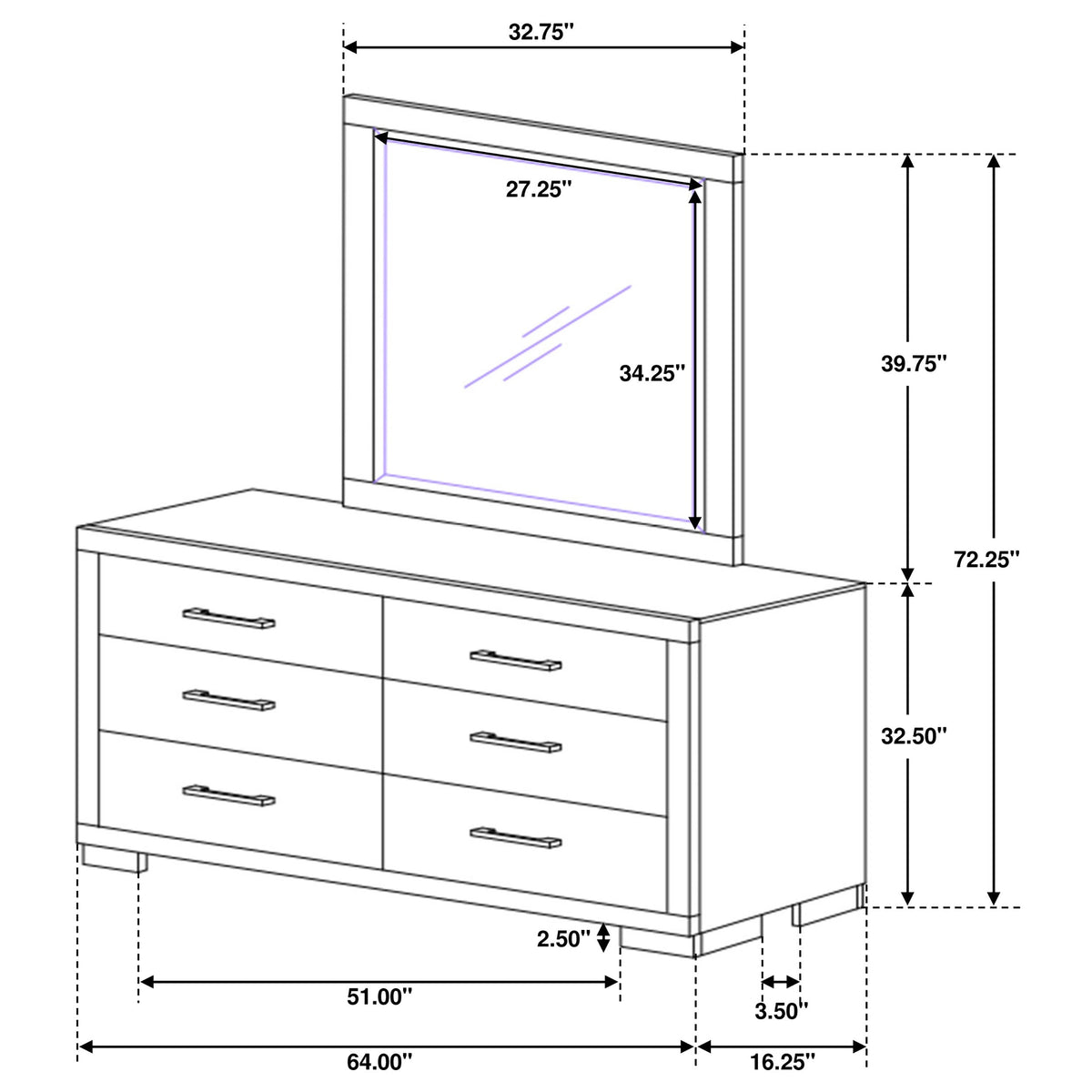 Jessica 6-drawer Dresser with Mirror