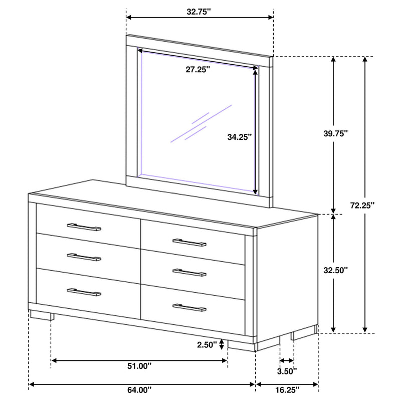 Jessica 6-drawer Dresser with Mirror