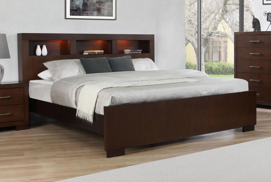 Jessica Wood LED Storage Bookcase Bed Cappuccino Queen