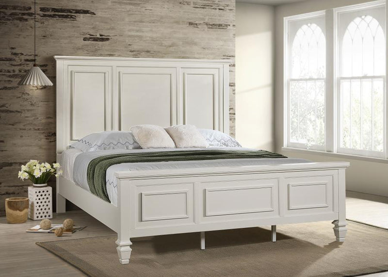 Sandy Beach Wood Panel Bed Cream White Eastern King
