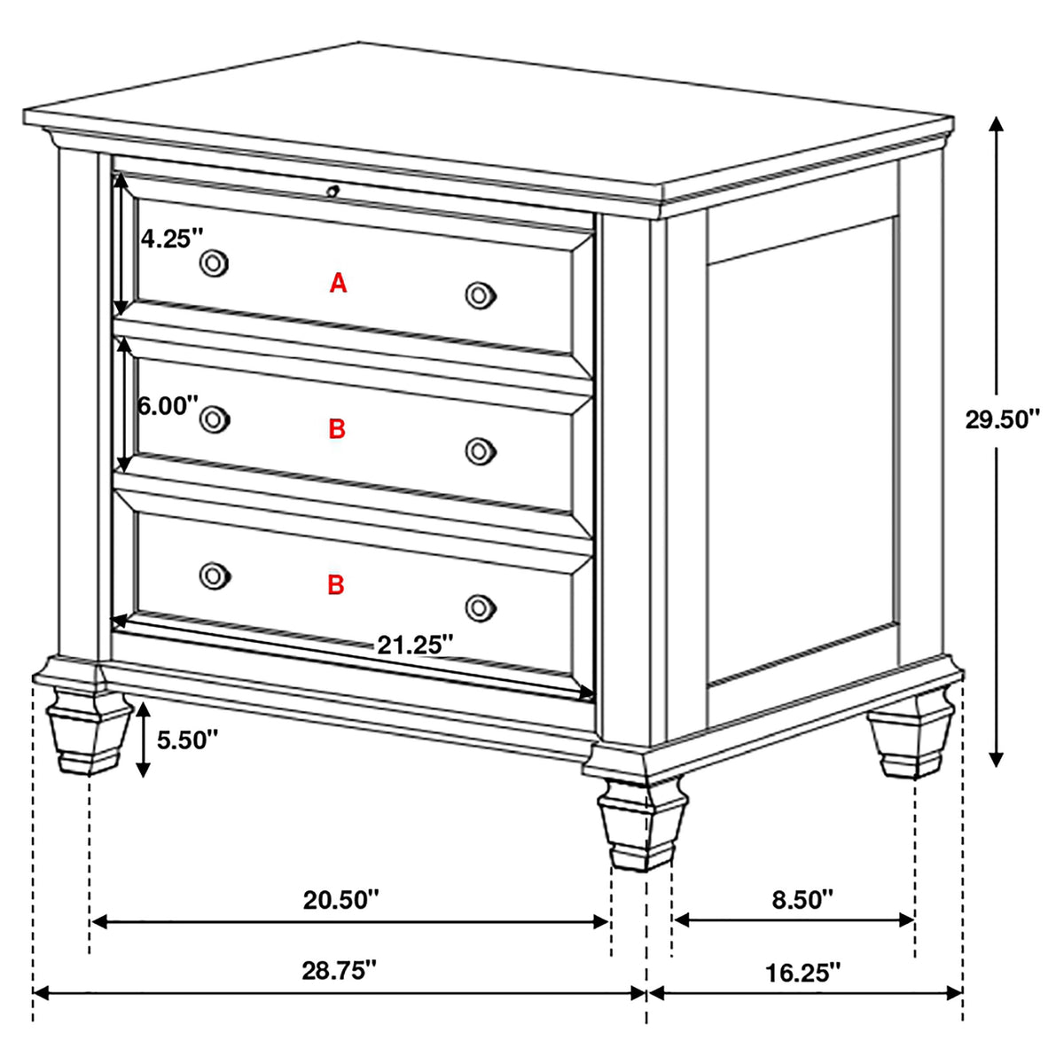 Sandy Beach 3-drawer Nightstand
