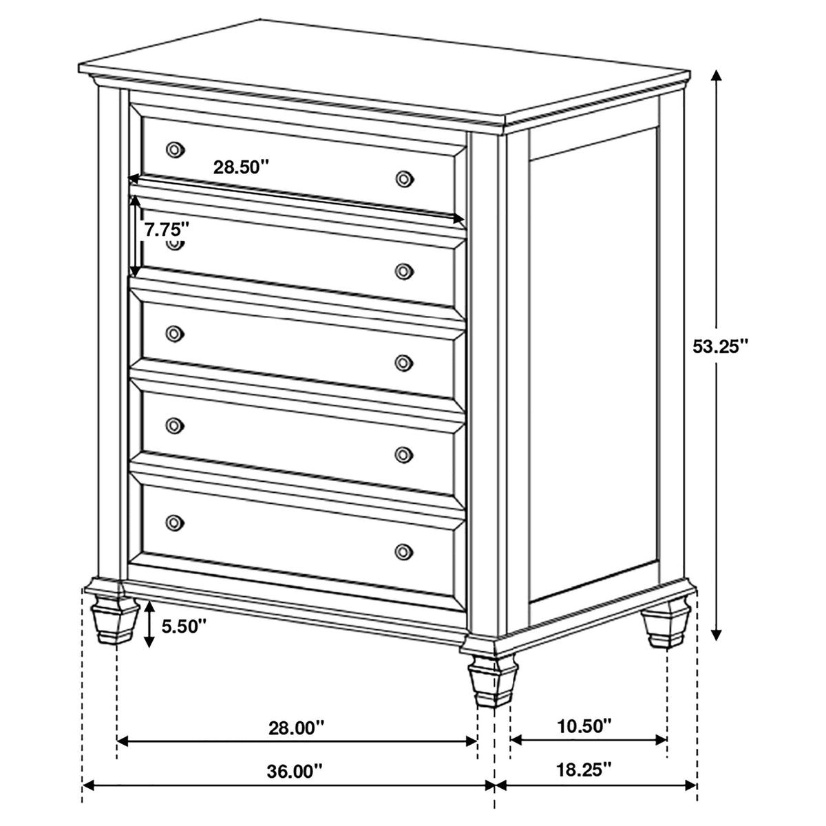 Sandy Beach 5-drawer Bedroom Chest