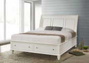 Sandy Beach Wood Storage Panel Bed Cream White Eastern King