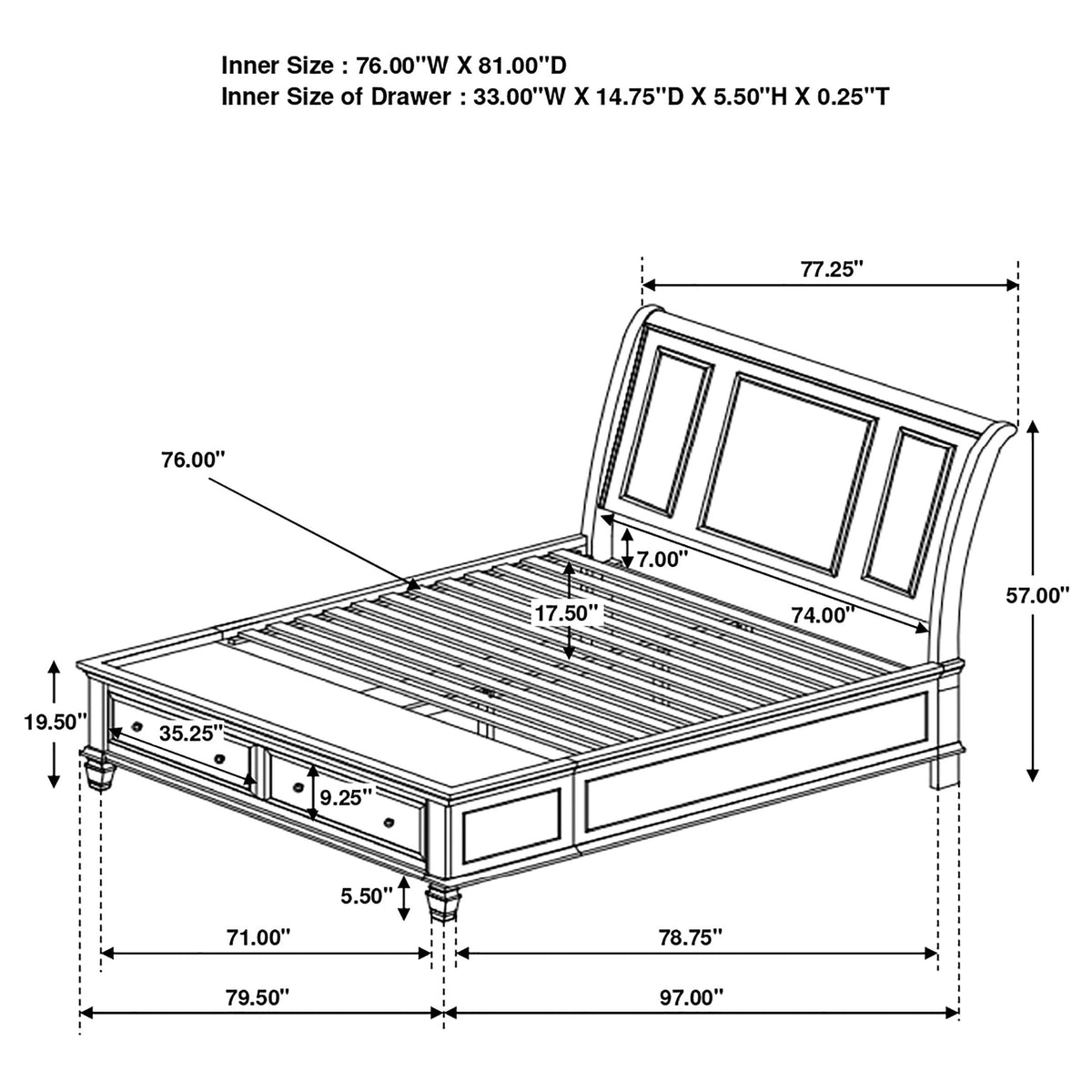 Sandy Beach Wood Storage Panel Bed
