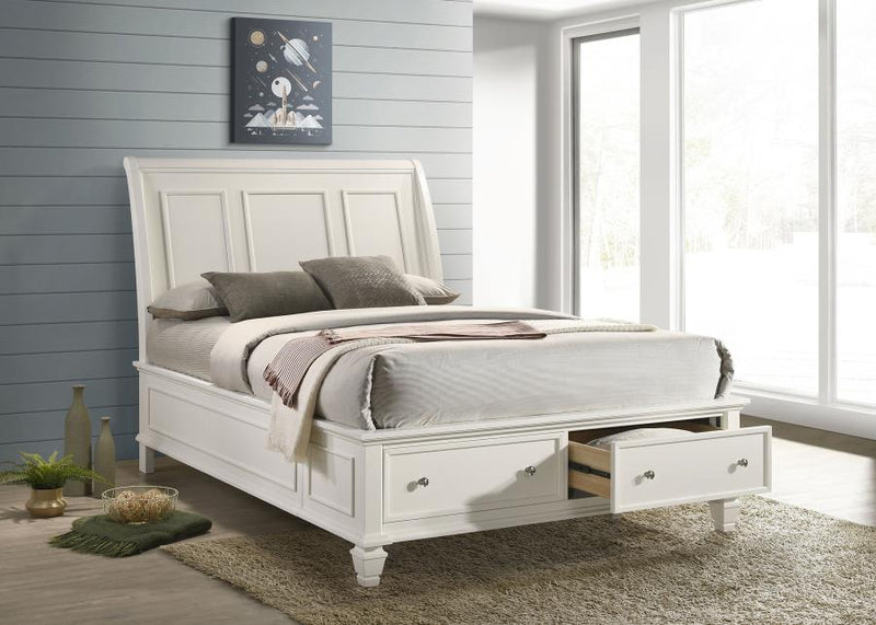 Sandy Beach Wood Storage Panel Bed Cream White Queen