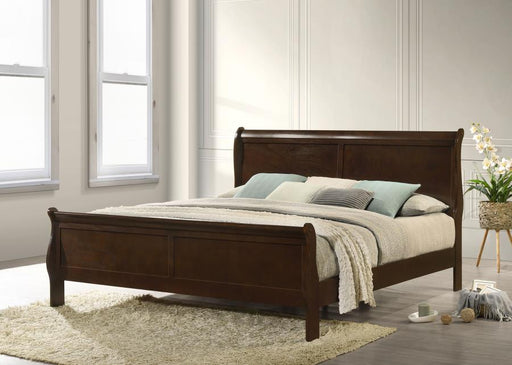 Louis Philippe Wood Sleigh Bed Cappuccino Eastern King